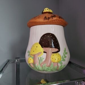 Mushroom Design Ceramic Jar - Brown and Yellow
